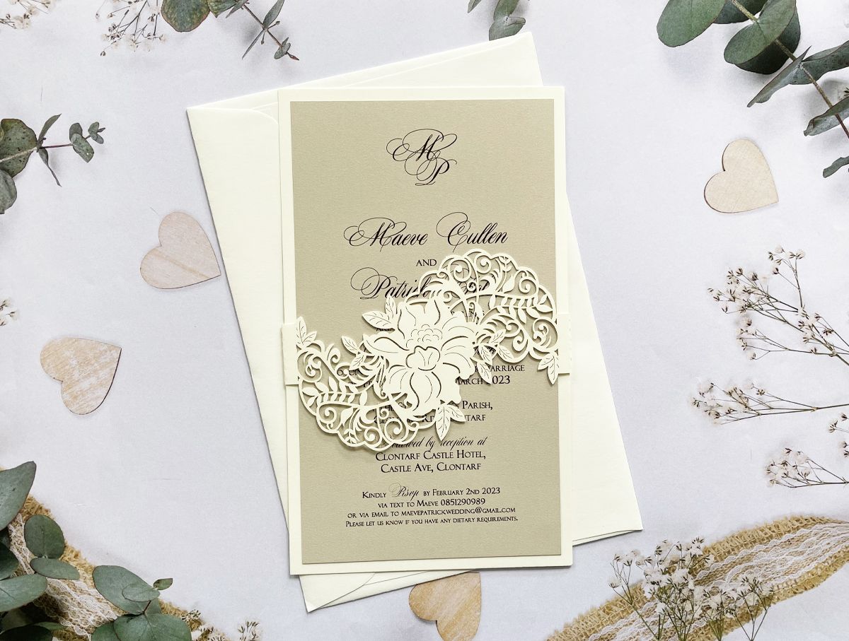 elegant wedding invitation with belly band