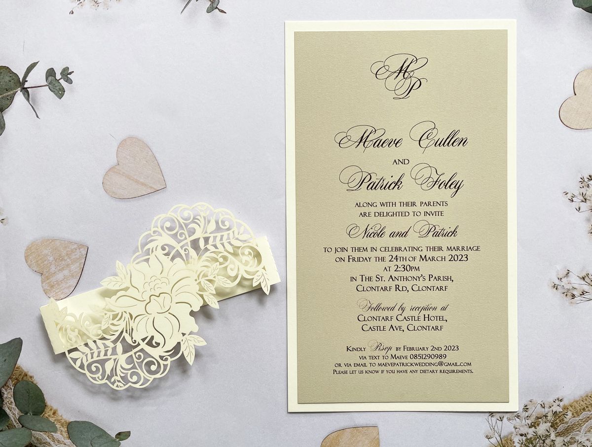 elegant wedding invitation with belly band
