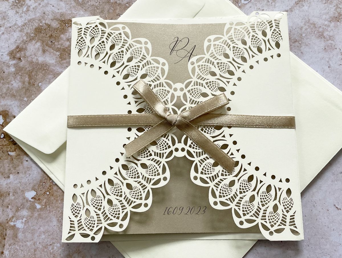 elegant satin ribbon wedding invitation