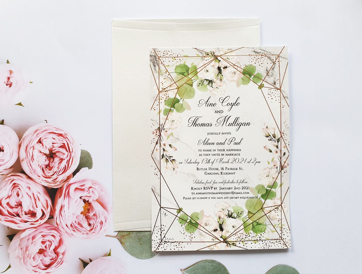 Eucalyptus greenery foil wedding invitation