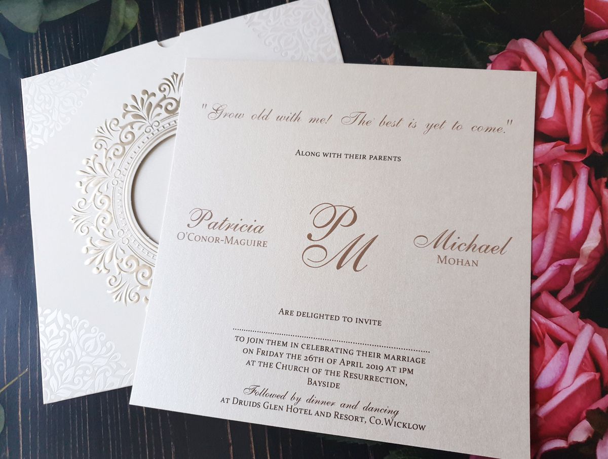 gold foil ivory wedding invitation