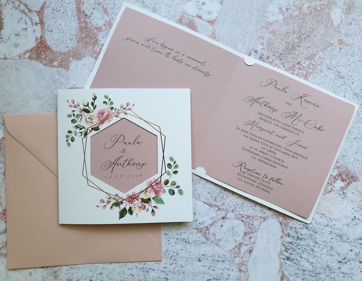 green floral wedding invitation