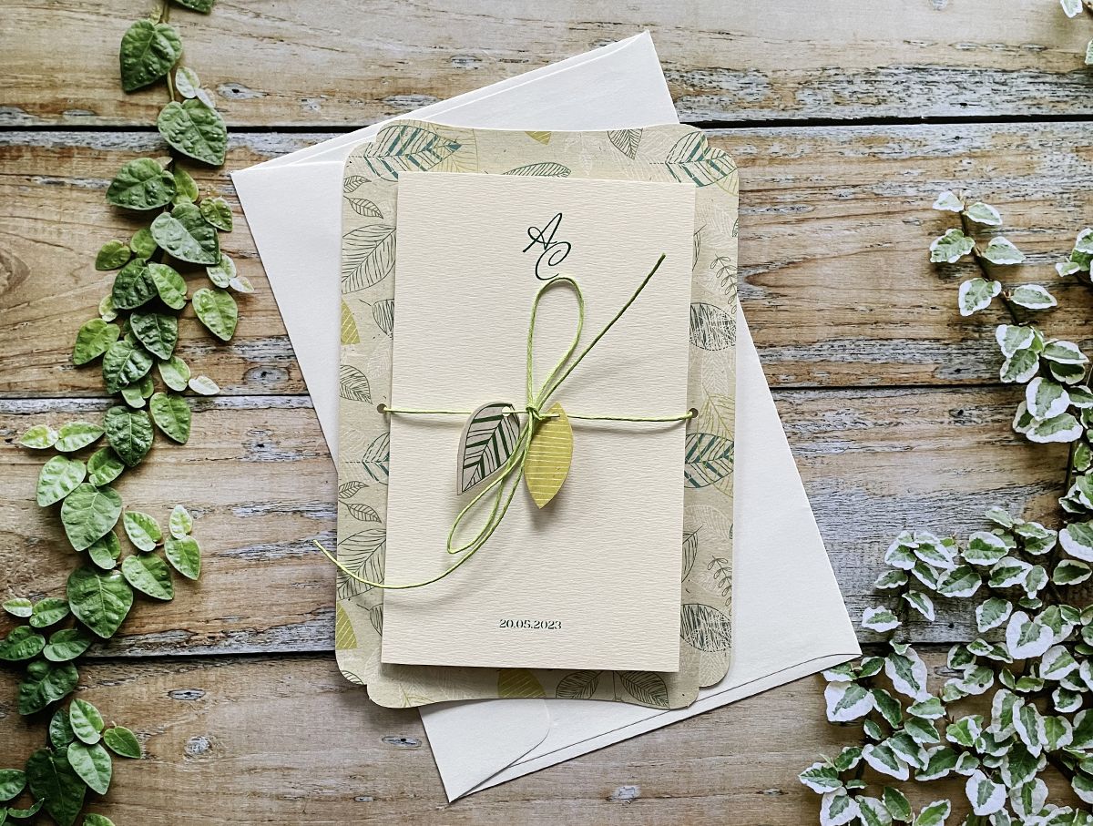 green leaf wedding invitation