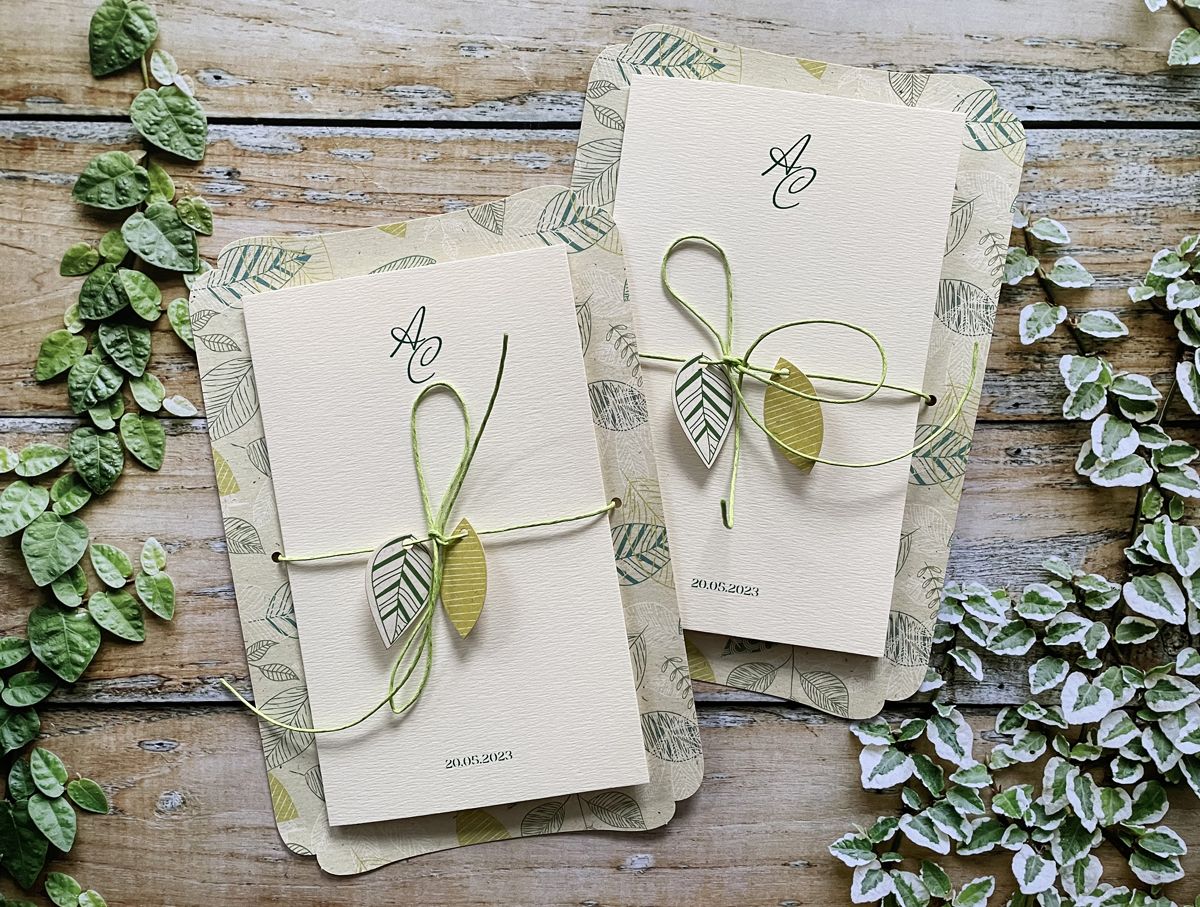 green leaf wedding invitation