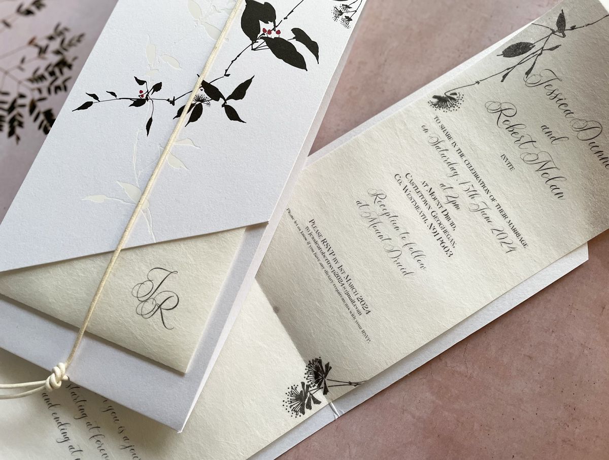 black Botanical wedding invitation