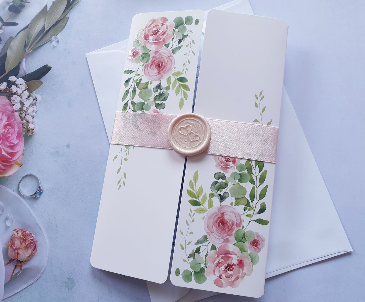 Pink Floral Eucalyptus wedding invitation