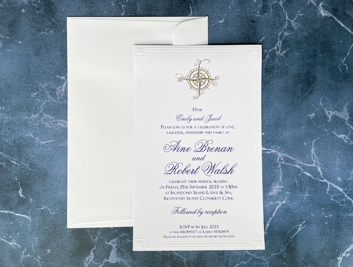 gold foil wind rose wedding invitation
