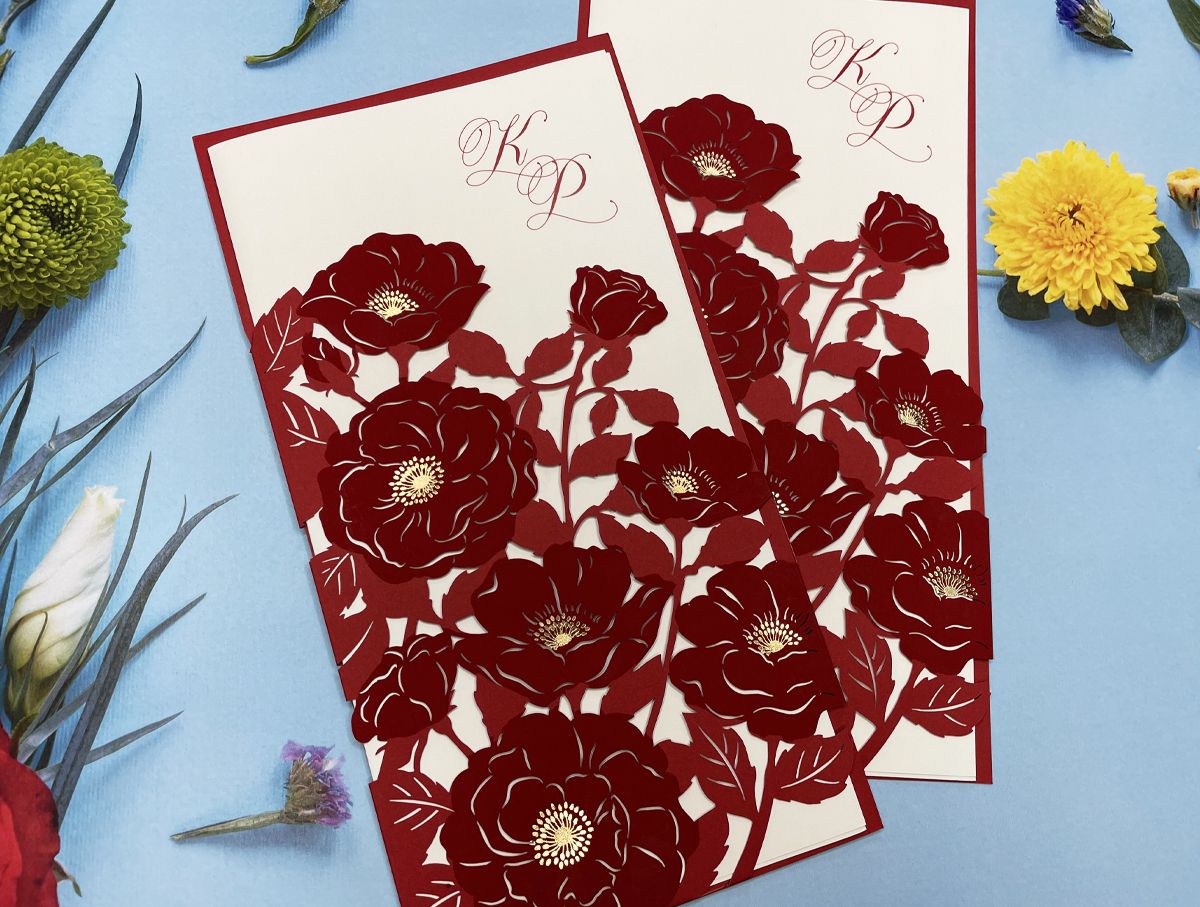 red rose garden wedding invitation