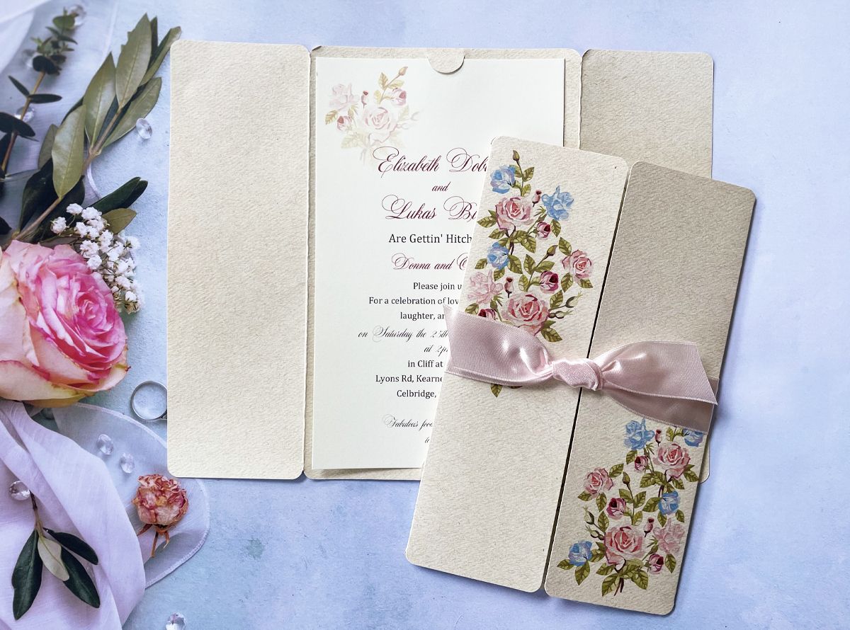 romantic rose wedding invitation