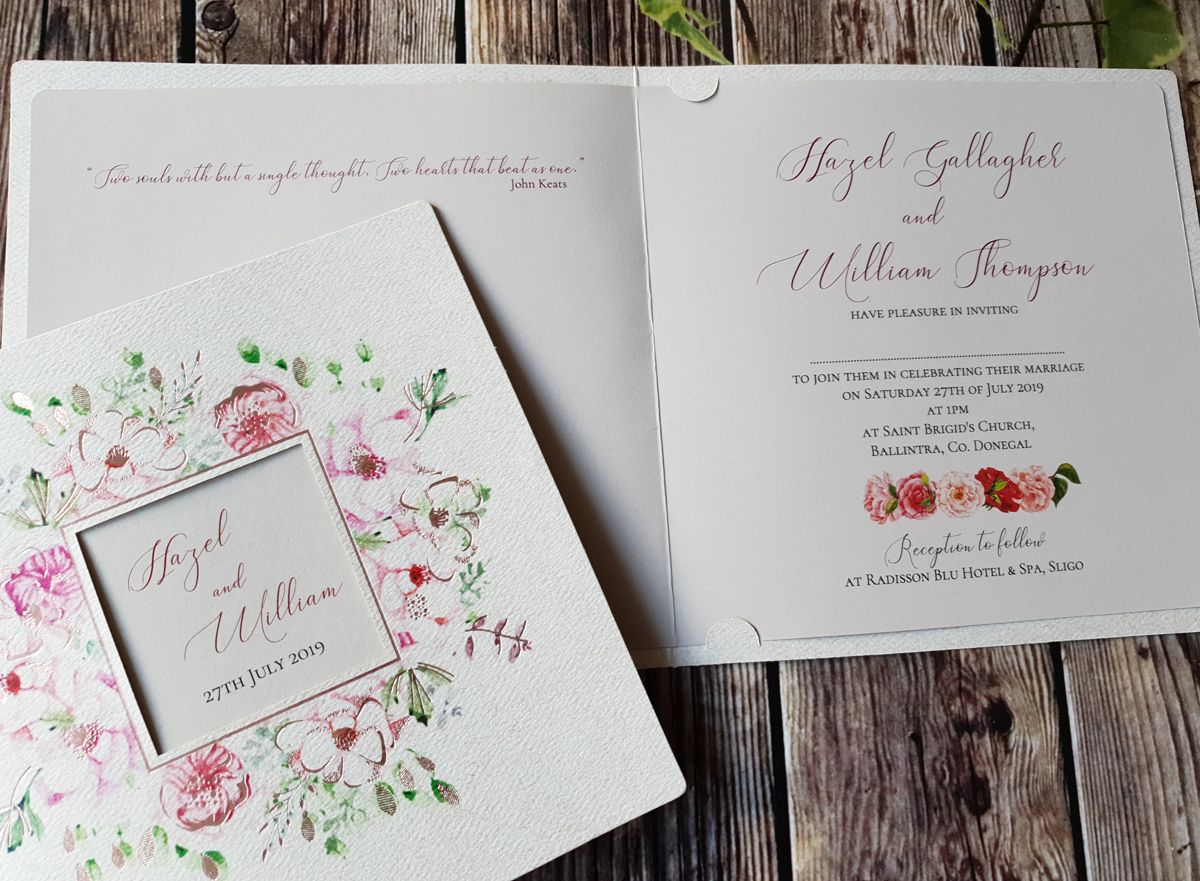 rose gold foil wedding invitation