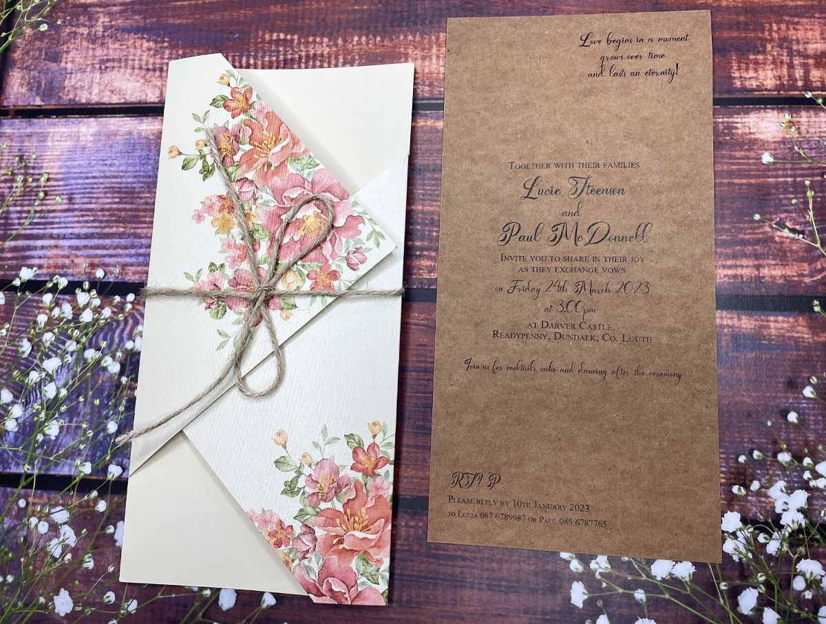 floral rustic style wedding invitation