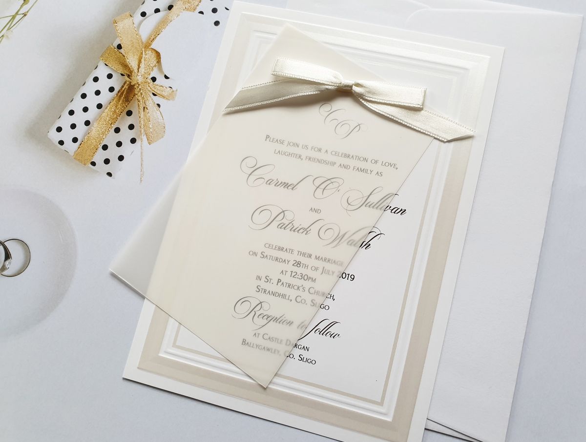 vellum white wedding invitation