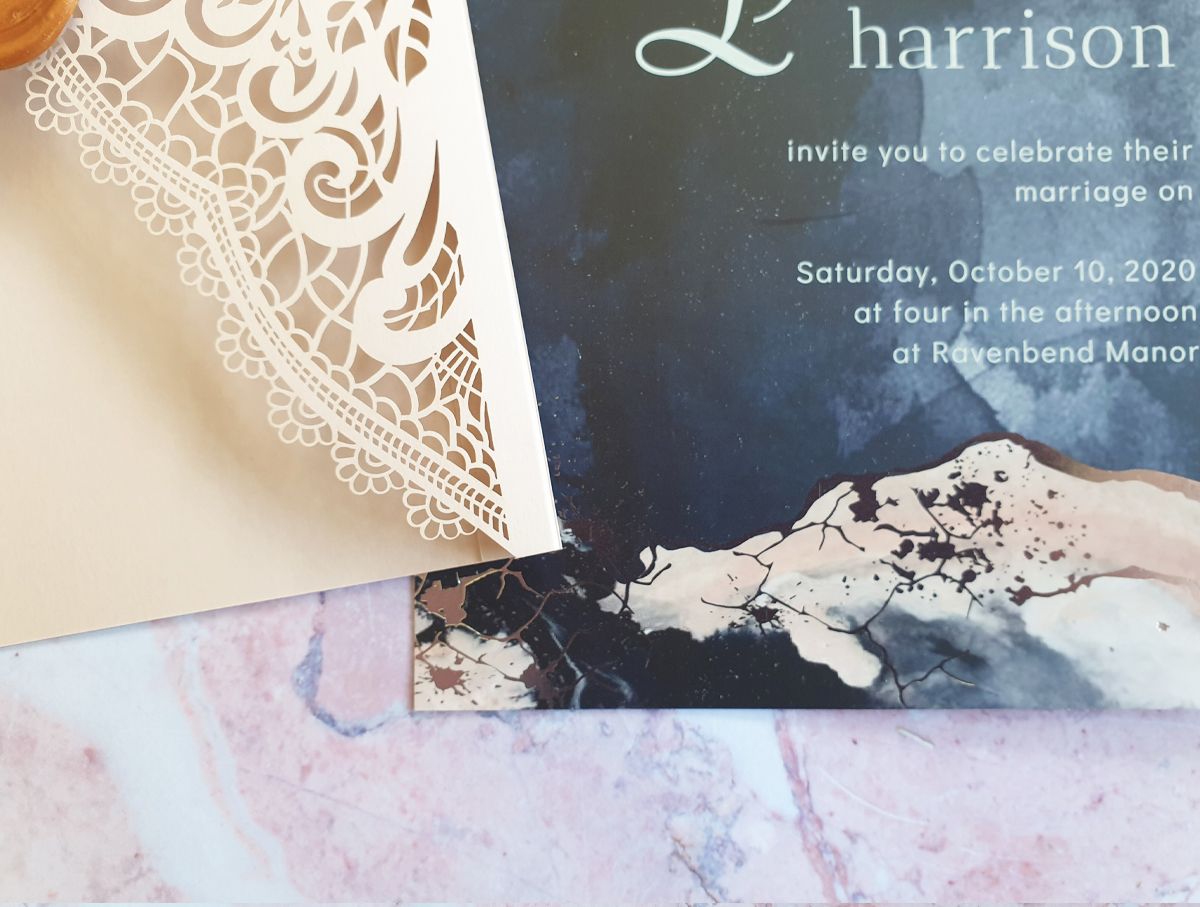 watercolour splash wax seal wedding invitation