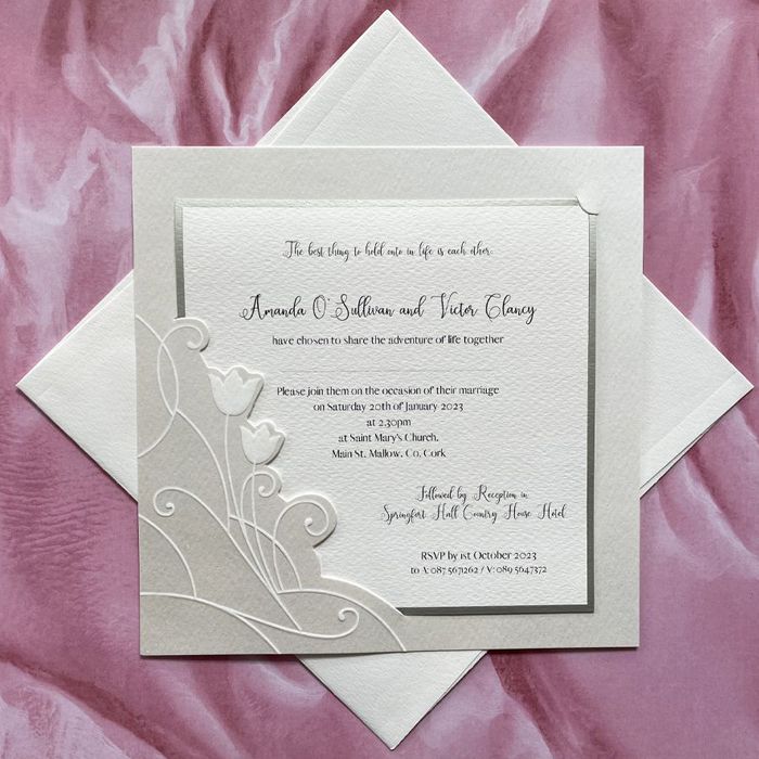 Floral Silver Foil Frame Wedding Invitations