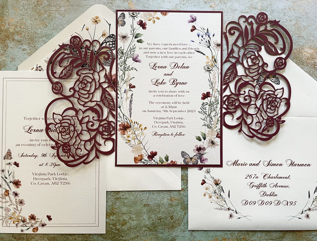 elegant burgundy red wedding invitation