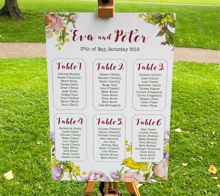 Wedding Seating Plan with flowers
