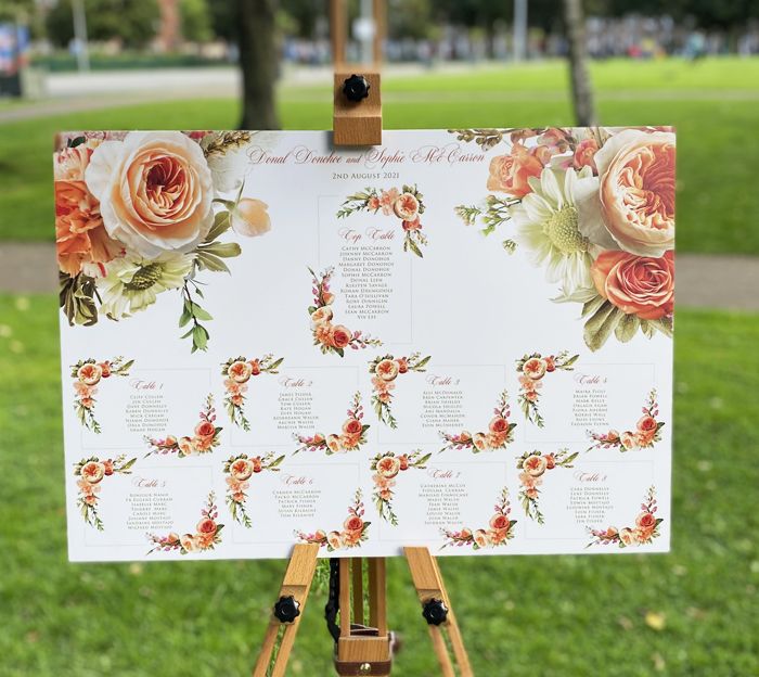 Wedding Seating Plan with Orange flowers
